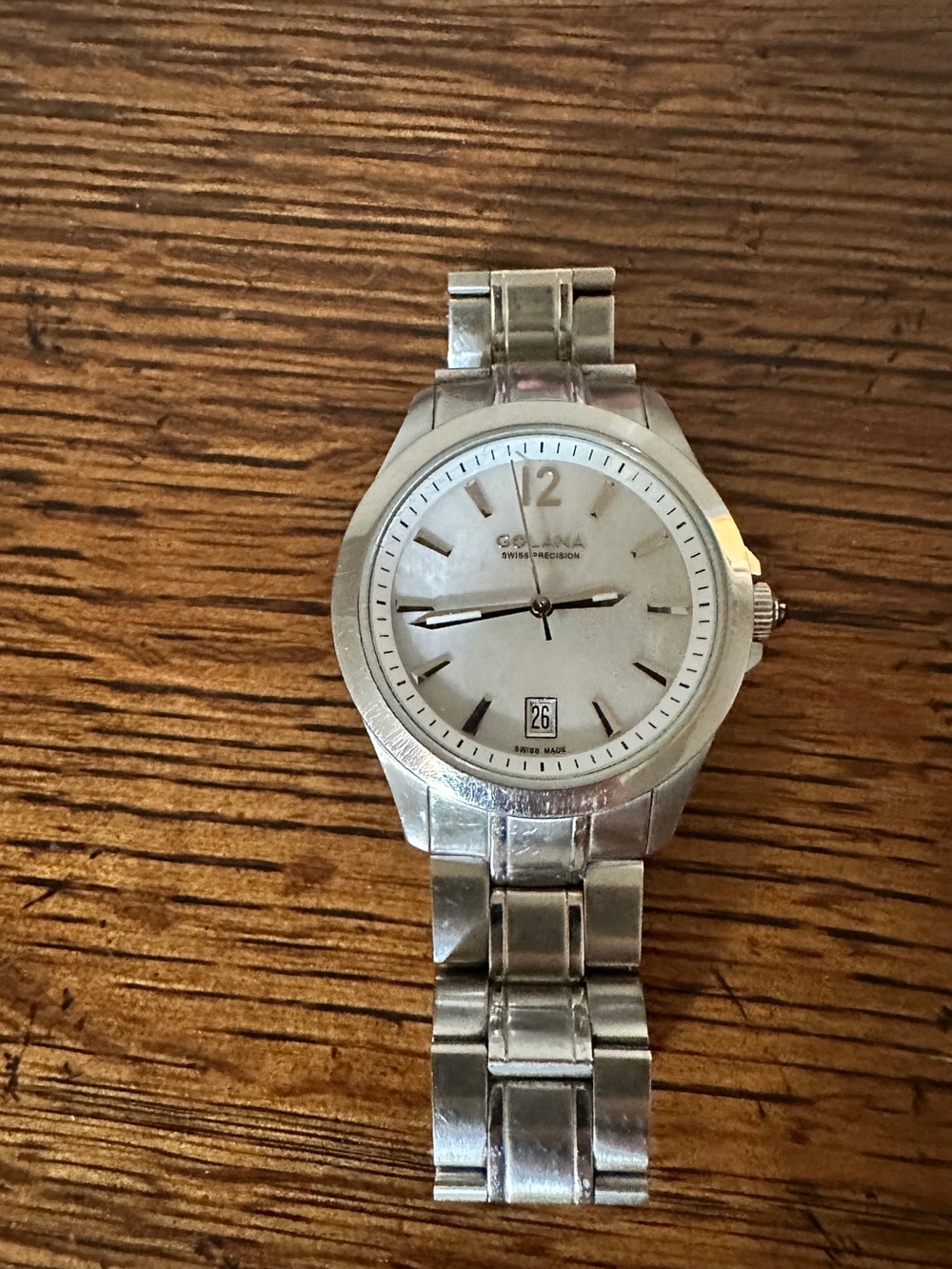 Women’s golana  Silver Stainless Steel Bracelet Watch with Date and Ruby on turn